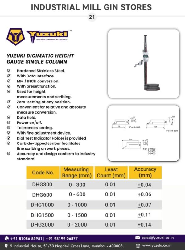 Yuzuki® Digital Height Gauge (Single Column) - Image 3