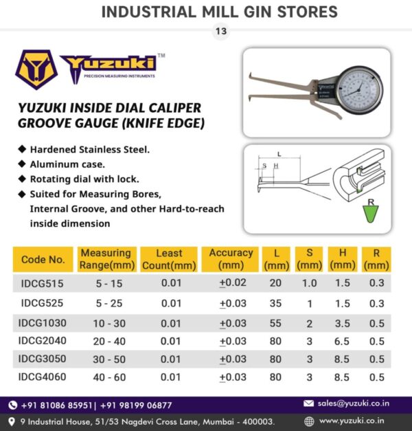 Inside Dial Caliper Gauge – Knife Edge | YUZUKI® - Image 2