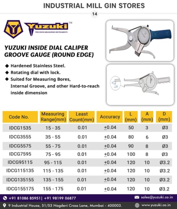 Inside Dial Caliper Gauge – Round Edge | YUZUKI® - Image 2