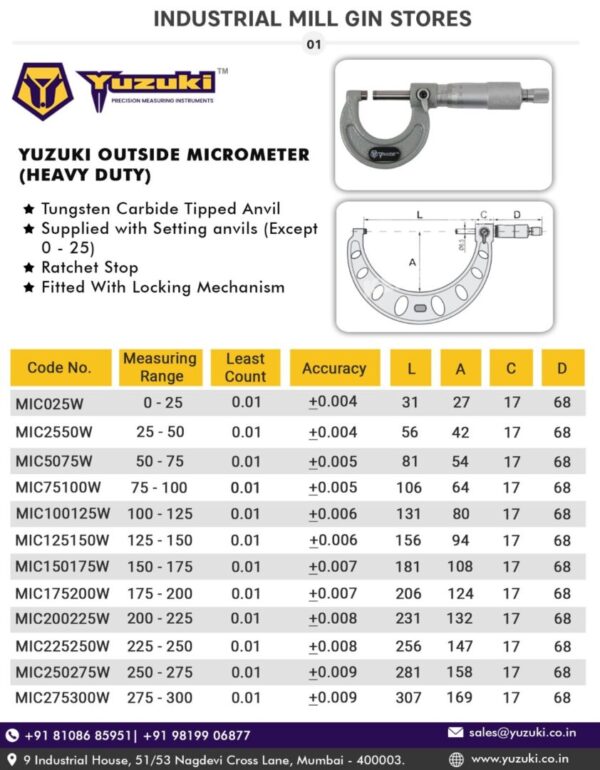 Yuzuki® Outside Micrometer (Heavy Duty) - Image 5